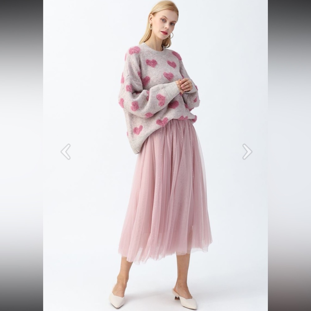 Chicwish Fuzzy Hearts Knit sweater Pink L/XL